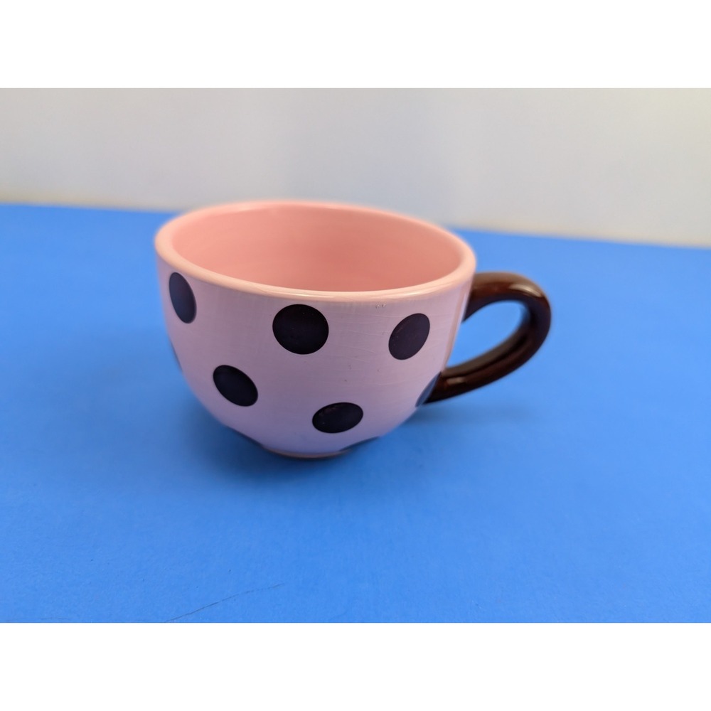 Barnes & Noble Pink Polka Dot Mug Vintage Coffee Cup Pink Brown